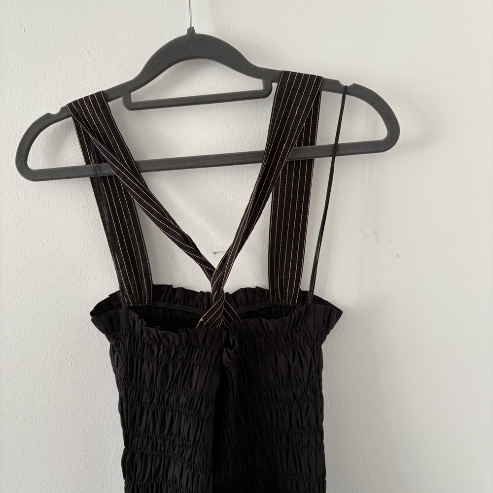 ZARA Topstitched Black Midi Dress with Pockets 100% Cotton Size M NWT - Picture 14 of 15